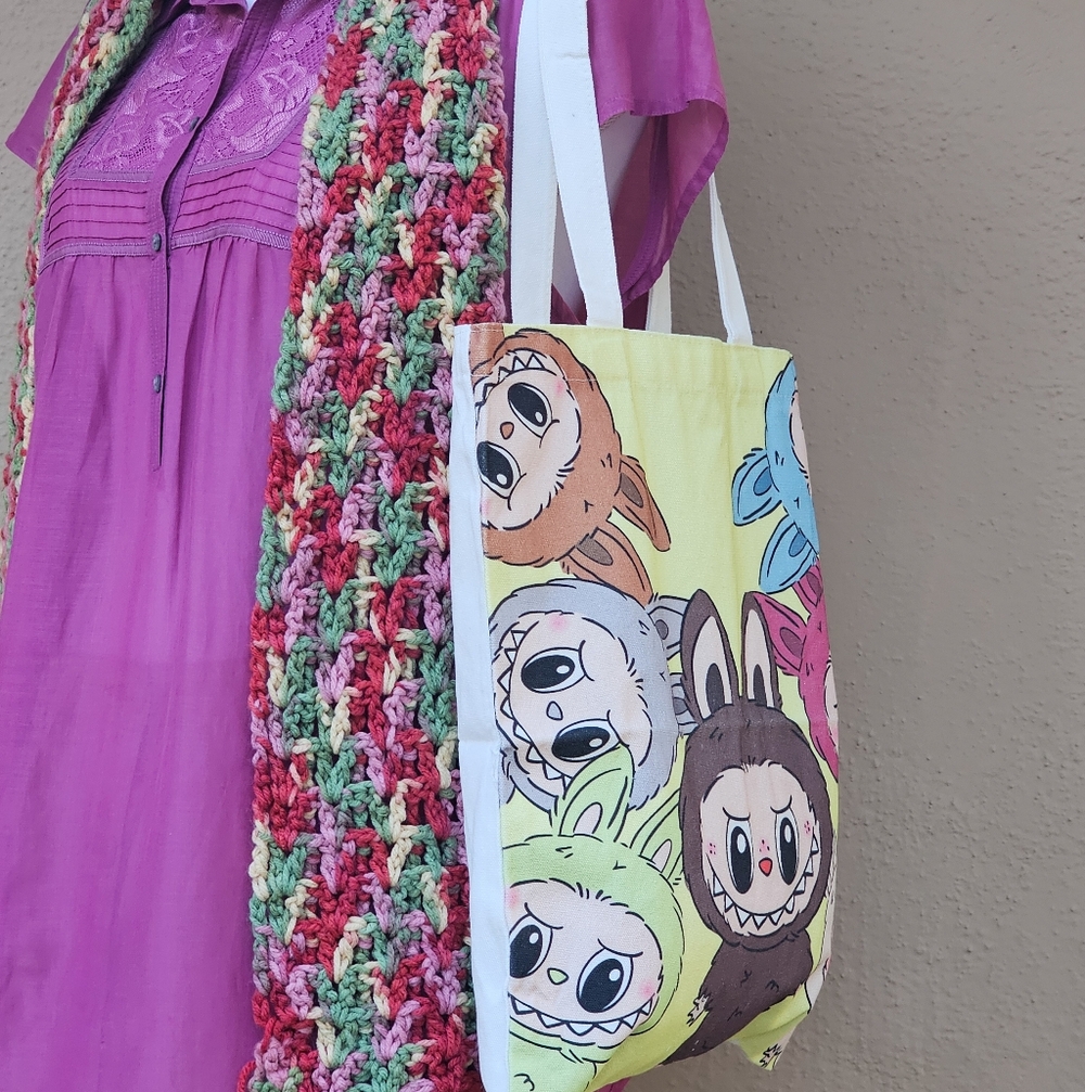 Labubu Popmart Exciting Macarons Canvas Tote Bag